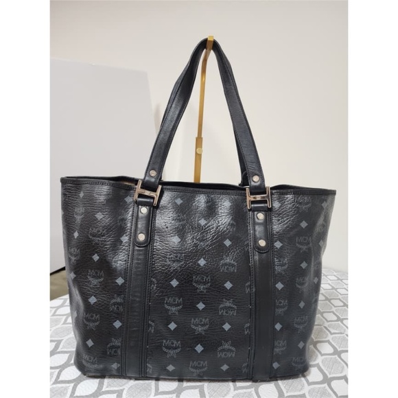Authentic MCM Visestos Shopping Tote Bag Black/Grey - Picture 4 of 14